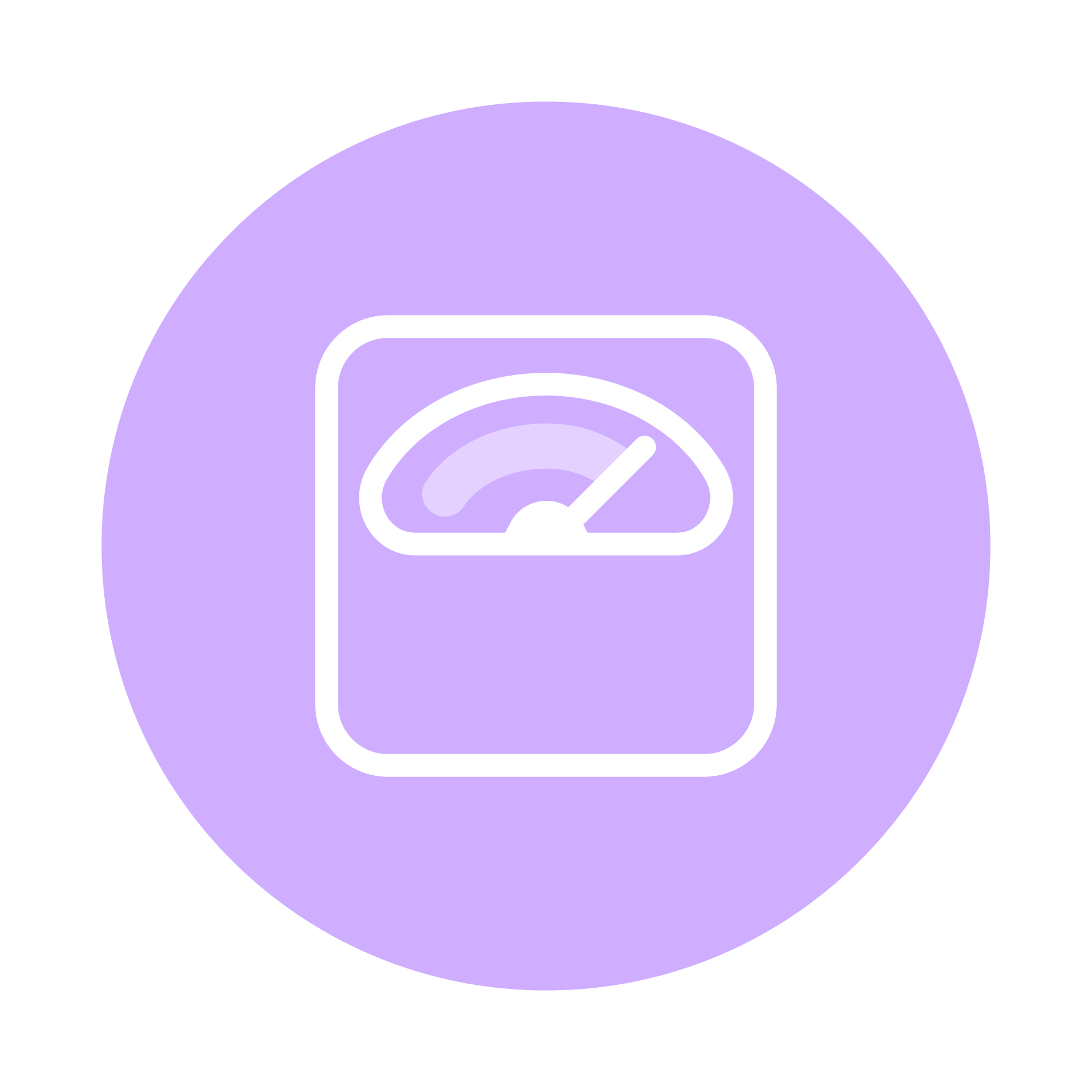 Light bulb outline with blue rays on a dark purple circle, symbolizing an idea or creativity